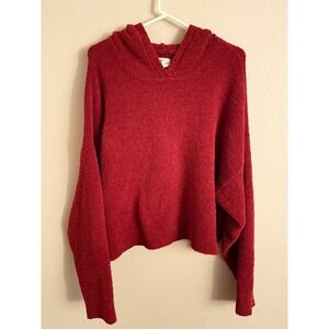 Aerie Cozy Fleece Hoodie Red Oversized Long‎ Sleeve Cropped Women's Large